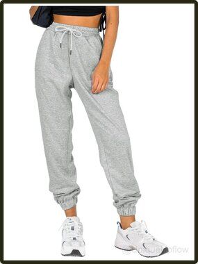 Athmile Women's Baggy Sweatpants Joggers Cinch Bottom Lounge Pants Gray Yoga Gym